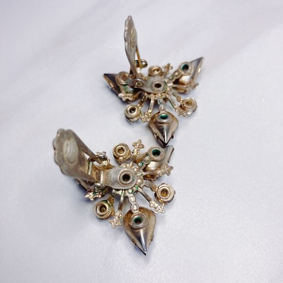 Vintage Amber Rhinestone Clip-On Earrings, Mid Century, Prong Set Teardrop Glass - Picture 10 of 10